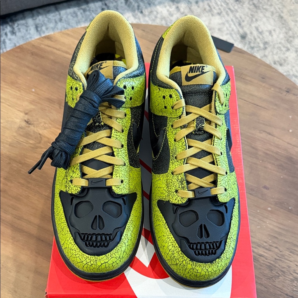 Nike Dunk Halloween  Neon Yellow and Black Skull Accent Sneakers